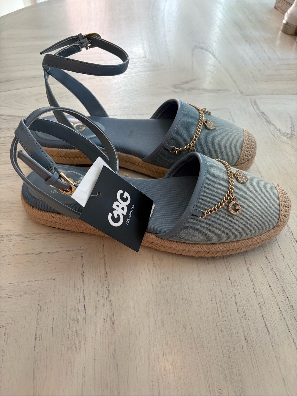 G by Guess Light Blue Chain-Detail Espadrille Sandals